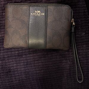 Coach Dark Brown and Black Leather Wristlet